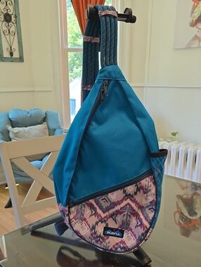 Kavu Teal Sling Bag with Pink & Purple Aztec Accent